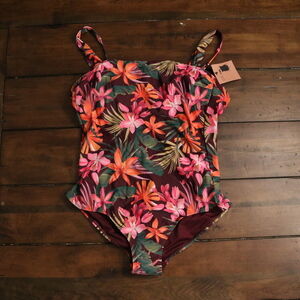 Shade & Shore New Women's Full Coverage Maroon Floral L One Piece Swimsuit
